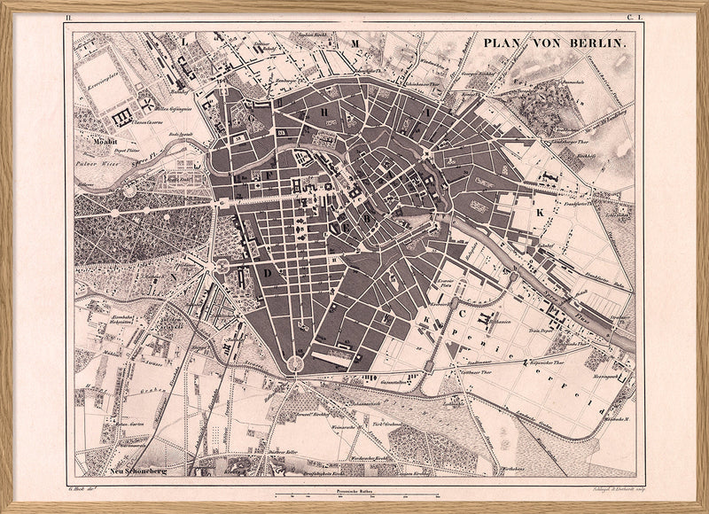 Vintage city Map of Berlin, black & white