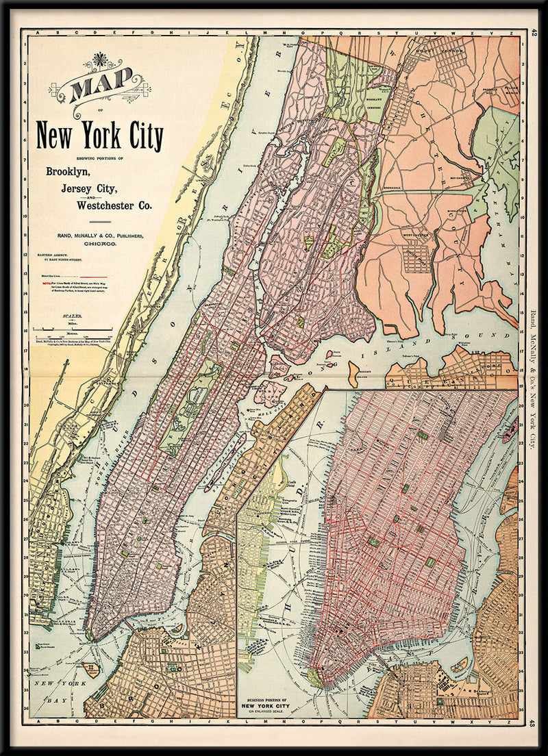 Vintage City Map of New York City 1892
