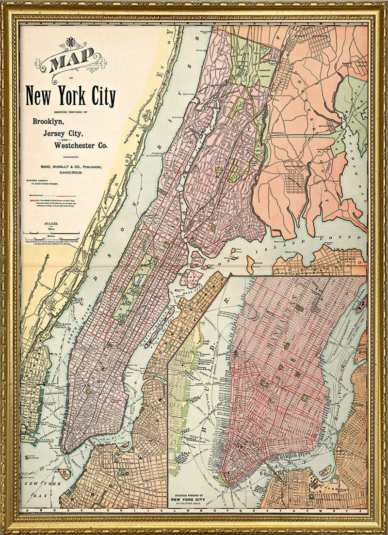 Vintage City Map of New York City 1892