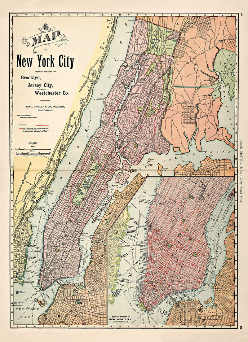 Vintage City Map of New York City 1892