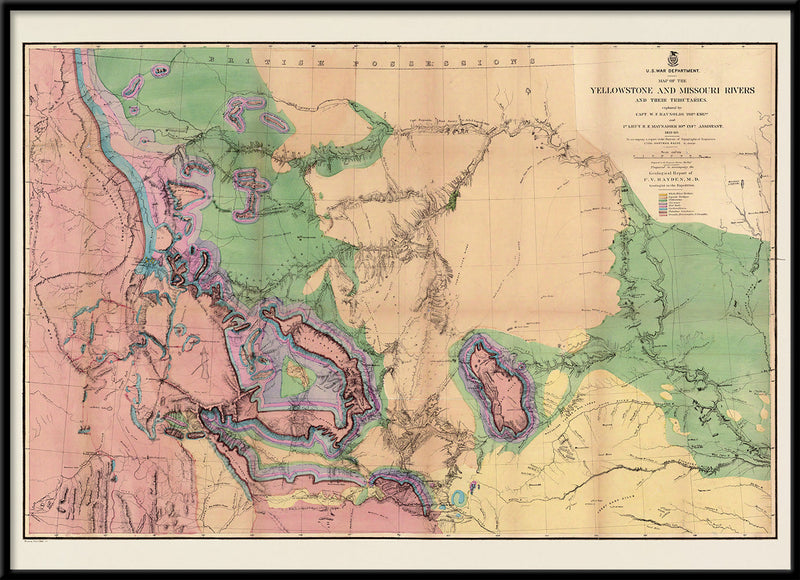 Vintage Geological map of Yellowstone & Missouri Rivers