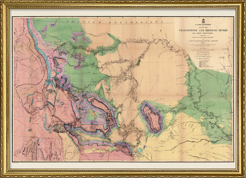Vintage Geological map of Yellowstone & Missouri Rivers