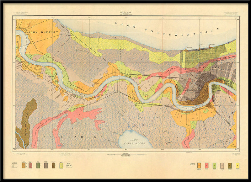 Vintage Geological map of New Orleans and the Mississippi