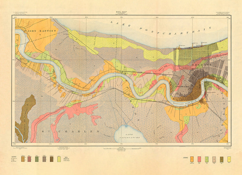 Vintage Geological map of New Orleans and the Mississippi