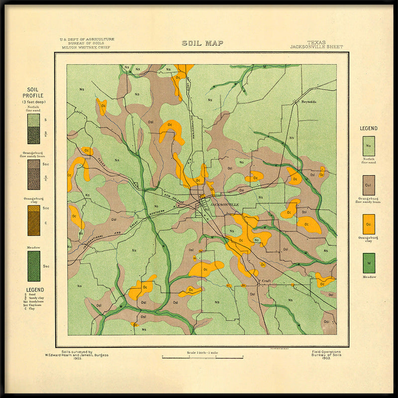 Vintage geological map of Jacksonville, Texas