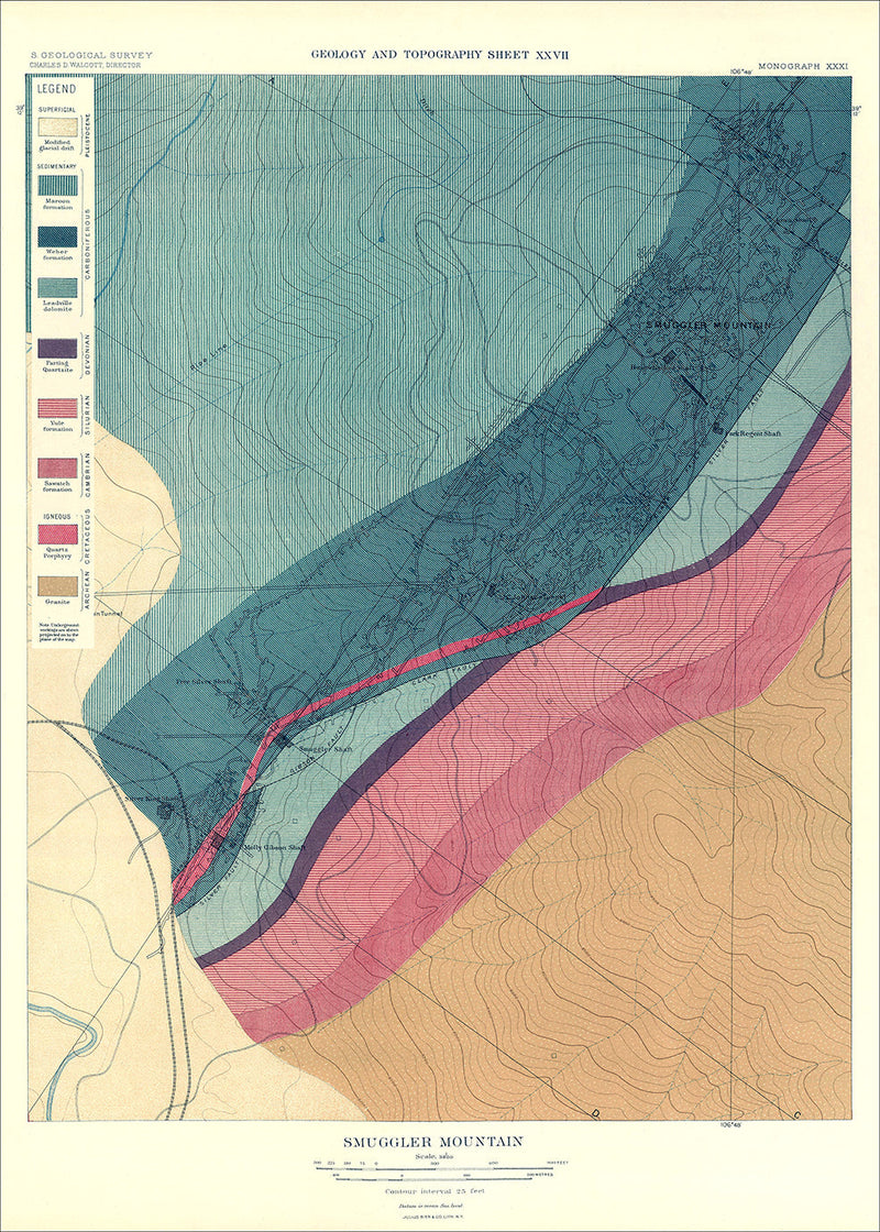Vintage Geological map of Smuggler Mountain