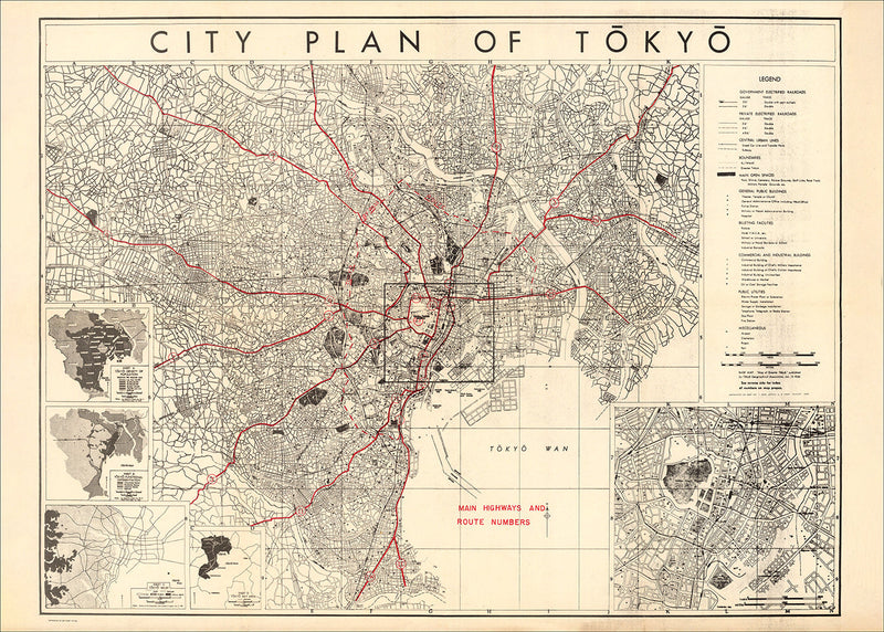 Vintage city map of Tokyo