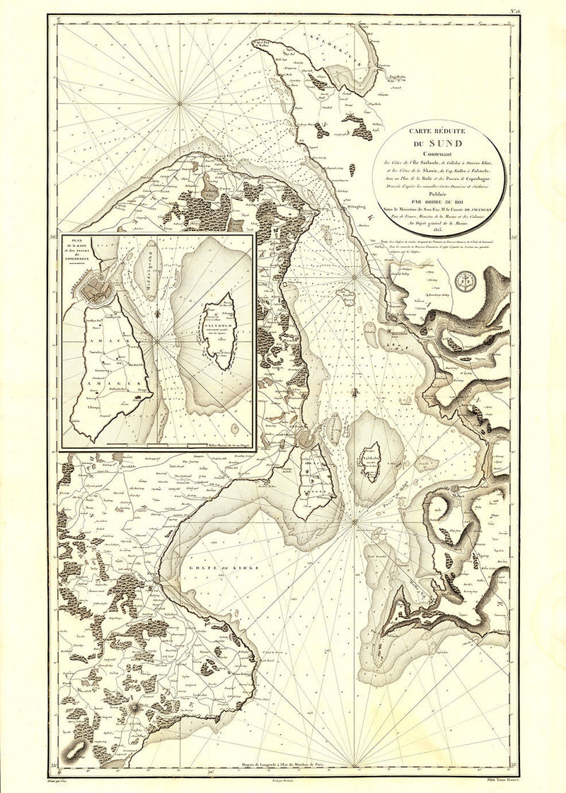Carte Reduite Du Sund - Vintage Nautical Chart of Øresund