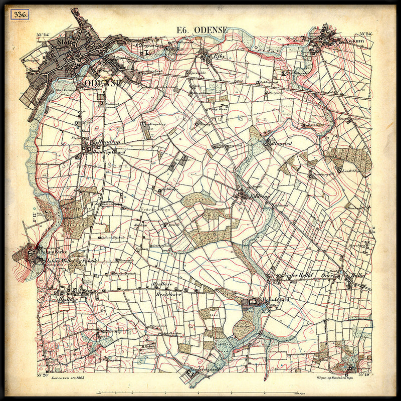 Vintage City map of Odense & suburbs