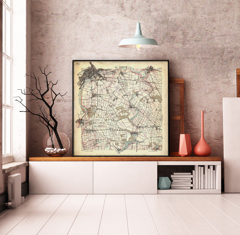 Vintage City map of Odense & suburbs