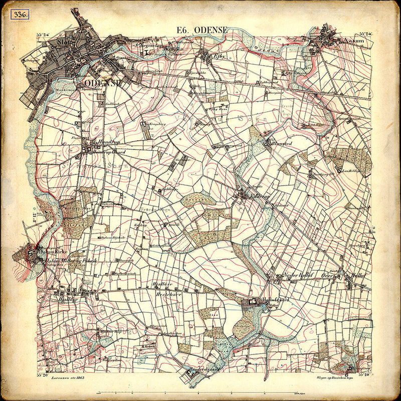 Vintage City map of Odense & suburbs