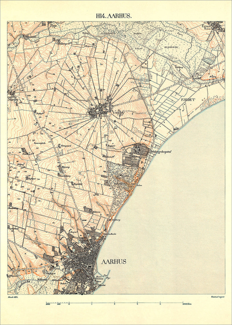 Vintage City Map of Aarhus, Denmark