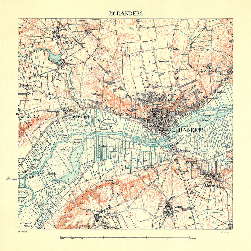 Vintage City Map of Randers, Denmark