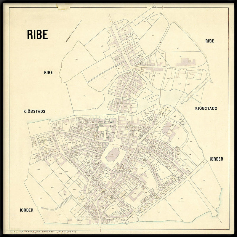 Vintage city map of Ribe, Denmark