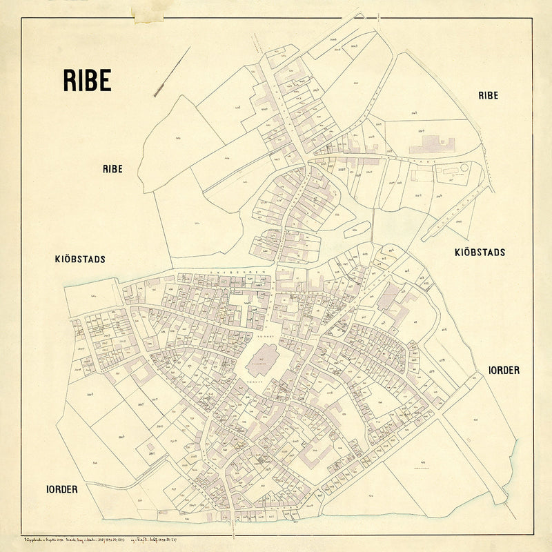 Vintage city map of Ribe, Denmark