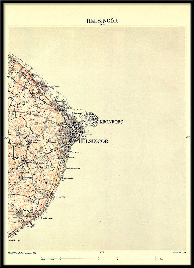 Vintage City Map of Elsinore, Denmark