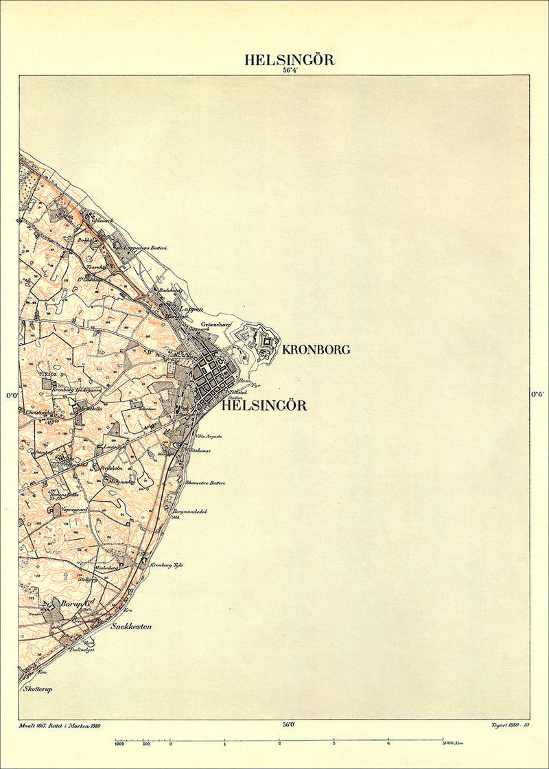 Vintage City Map of Elsinore, Denmark