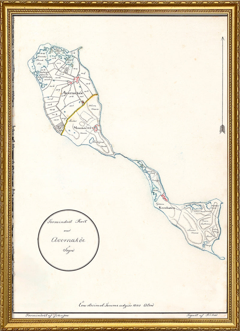 Vintage Map of Avernakø, Denmark
