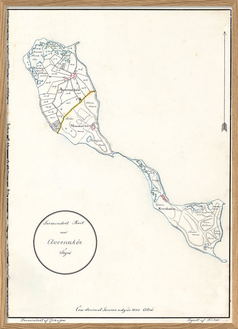 Vintage Map of Avernakø, Denmark