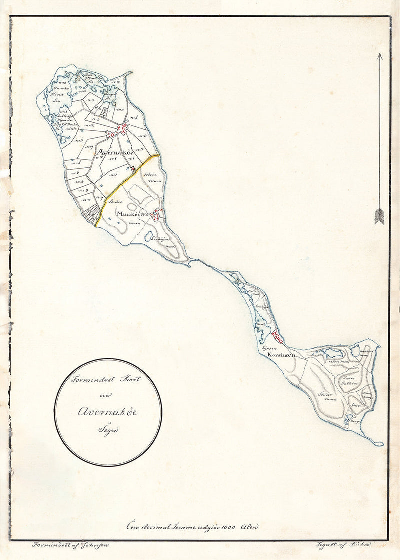 Vintage Map of Avernakø, Denmark
