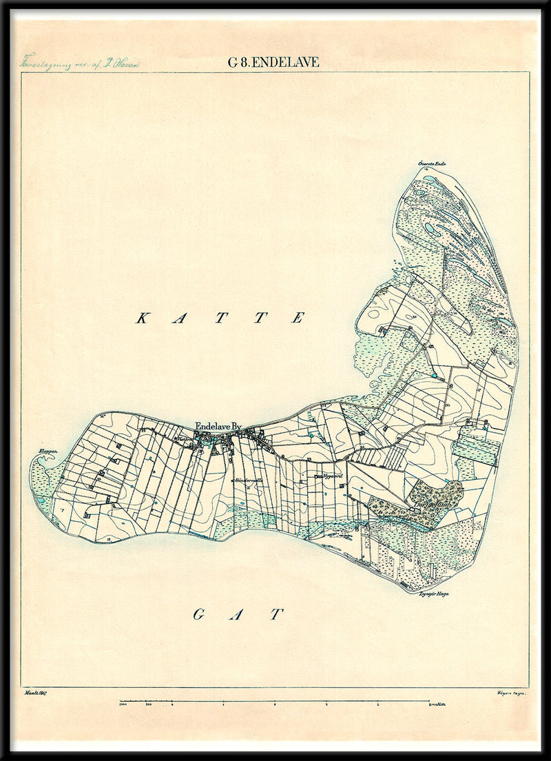 Vintage Map of Endelave, Denmark