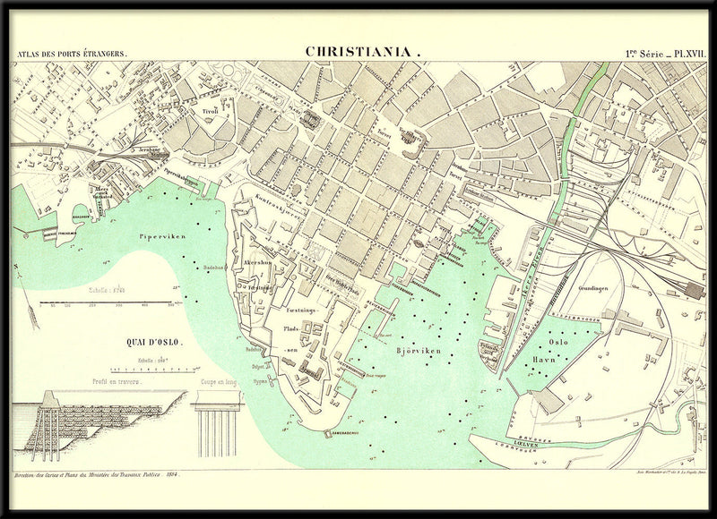 Vintage map of Christiania (Oslo)