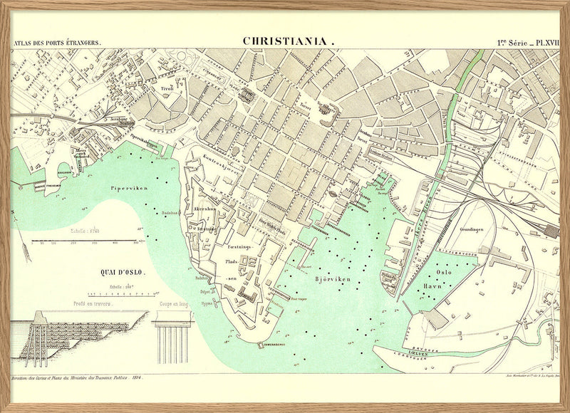 Vintage map of Christiania (Oslo)