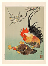 Rooster with hen and chicks