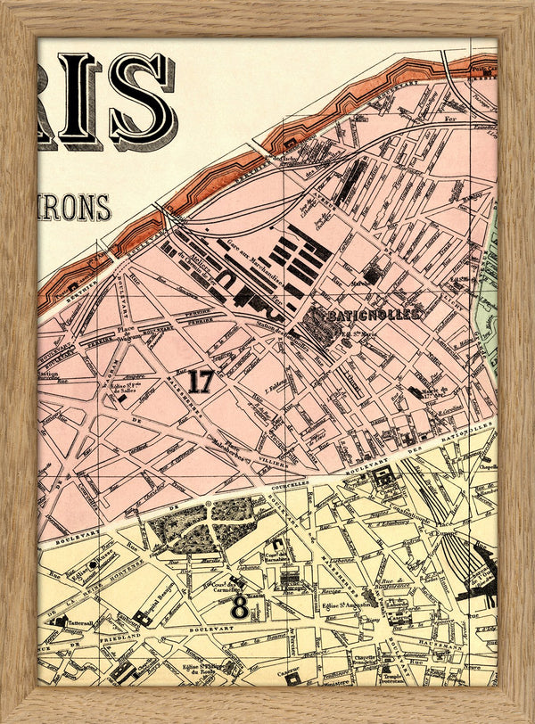 Map of Paris 17th Arrondissement Close Up. Mini Print