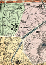 Map of Paris 10th and 19th Arrondissement Close Up. Mini Print