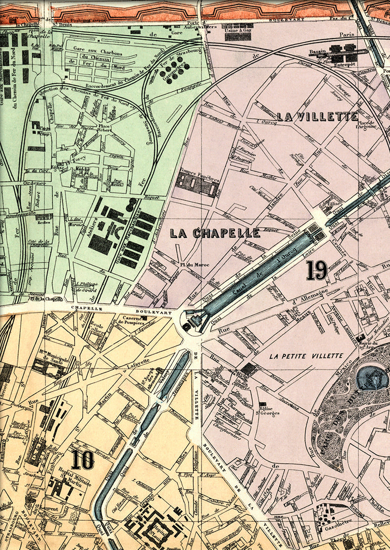 Map of Paris 10th and 19th Arrondissement Close Up. Mini Print