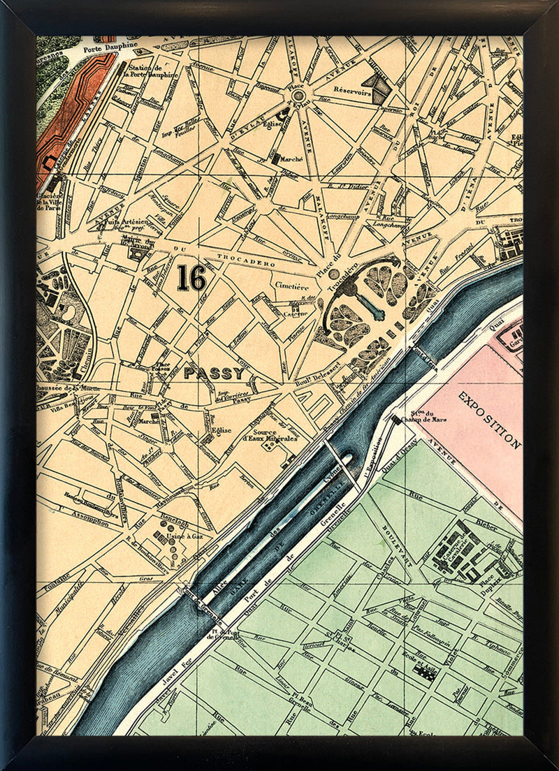 Map of Paris 16th Arrondissement Close Up. Mini Print