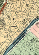 Map of Paris 16th Arrondissement Close Up. Mini Print