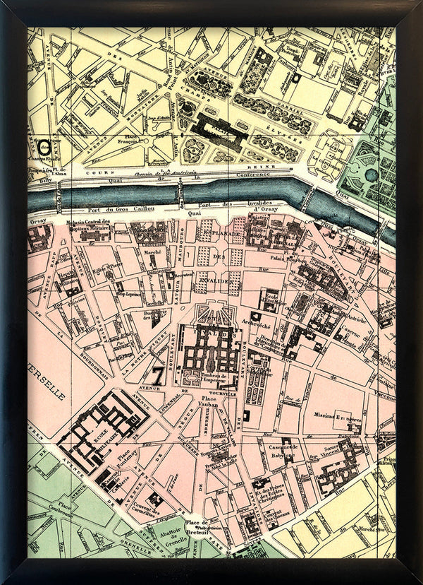 Map of Paris 7th Arrondissement Close Up. Mini Print