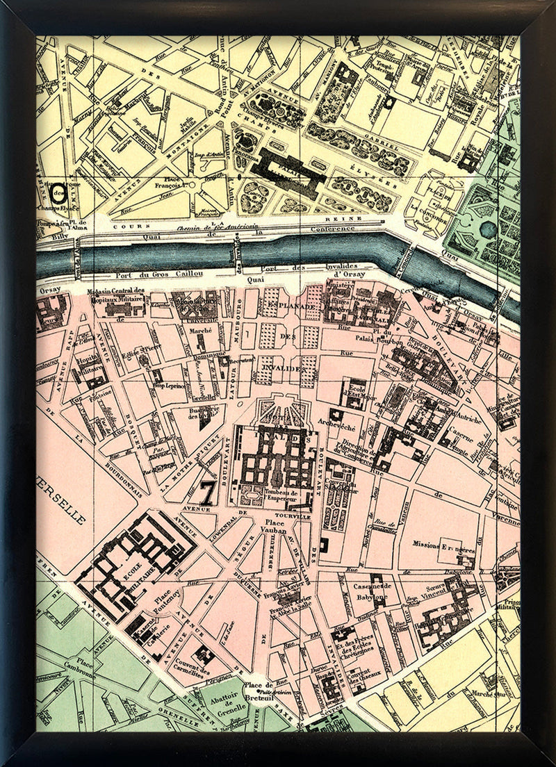 Map of Paris 7th Arrondissement Close Up. Mini Print