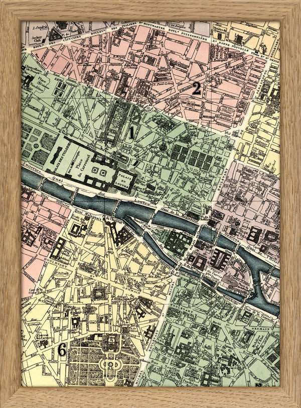 Map of Paris 1st, 2nd and 6th Arrondissement Close Up. Mini Print