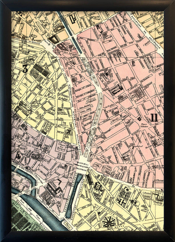 Map of Paris Place de la Bastille Close Up. Mini Print