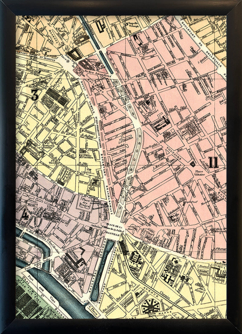 Map of Paris Place de la Bastille Close Up. Mini Print