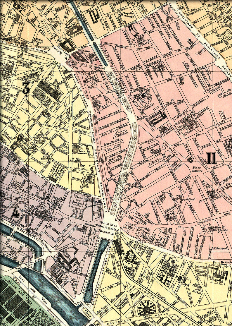 Map of Paris Place de la Bastille Close Up. Mini Print