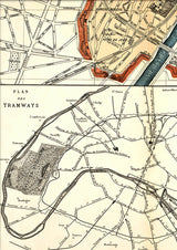 Map of Paris Plan des Tramways Close Up. Mini Print