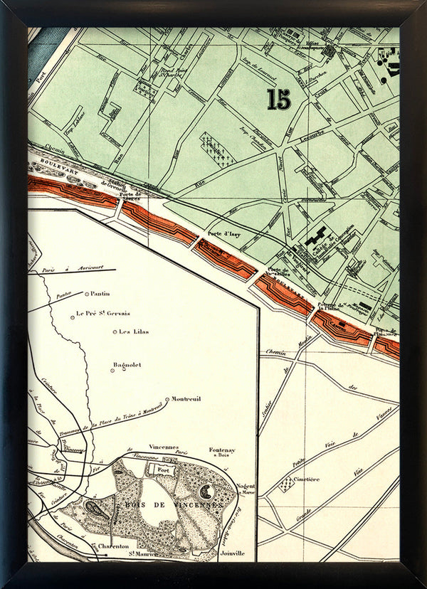 Map of Paris 15th Arrondissement Close Up. Mini Print