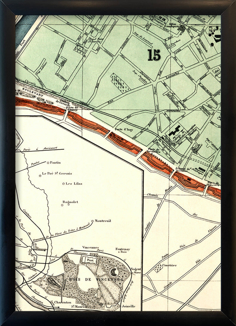 Map of Paris 15th Arrondissement Close Up. Mini Print