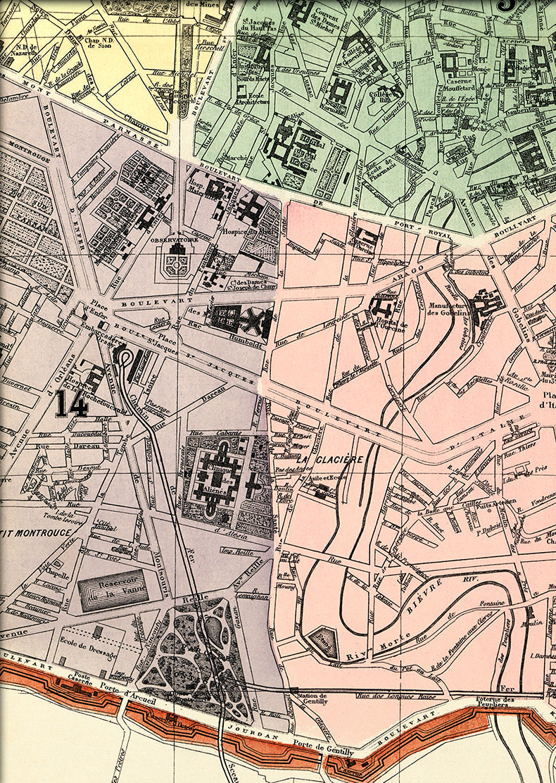 Map of Paris 14th Arrondissement Close Up. Mini Print