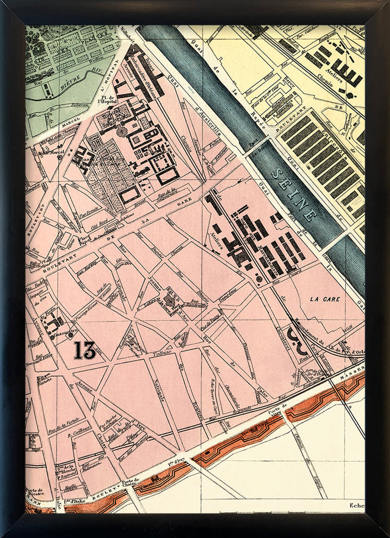 Map of Paris 13th Arrondissement Close Up. Mini Print
