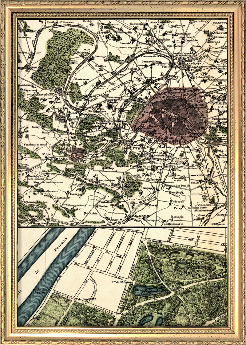 Map of Paris Versailles Close Up. Mini Print
