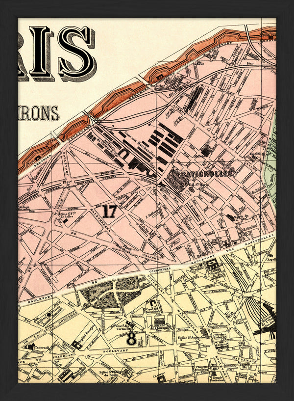 Map of Paris 17th Arrondissement Close Up. Mini Print