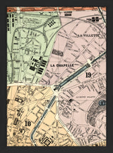 Map of Paris 10th and 19th Arrondissement Close Up. Mini Print