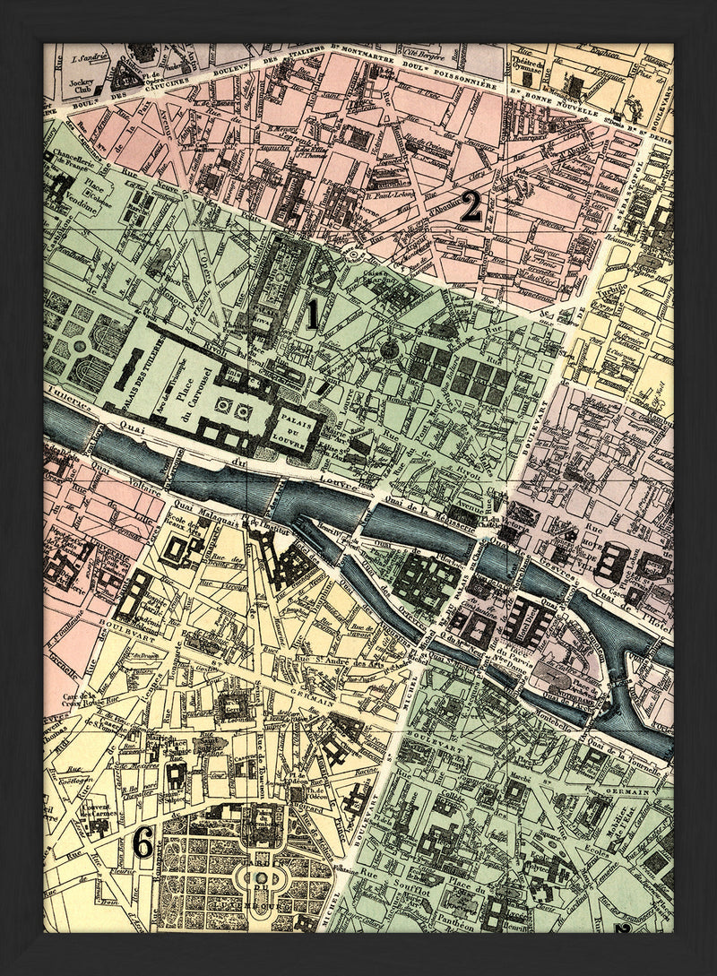 Map of Paris 1st, 2nd and 6th Arrondissement Close Up. Mini Print