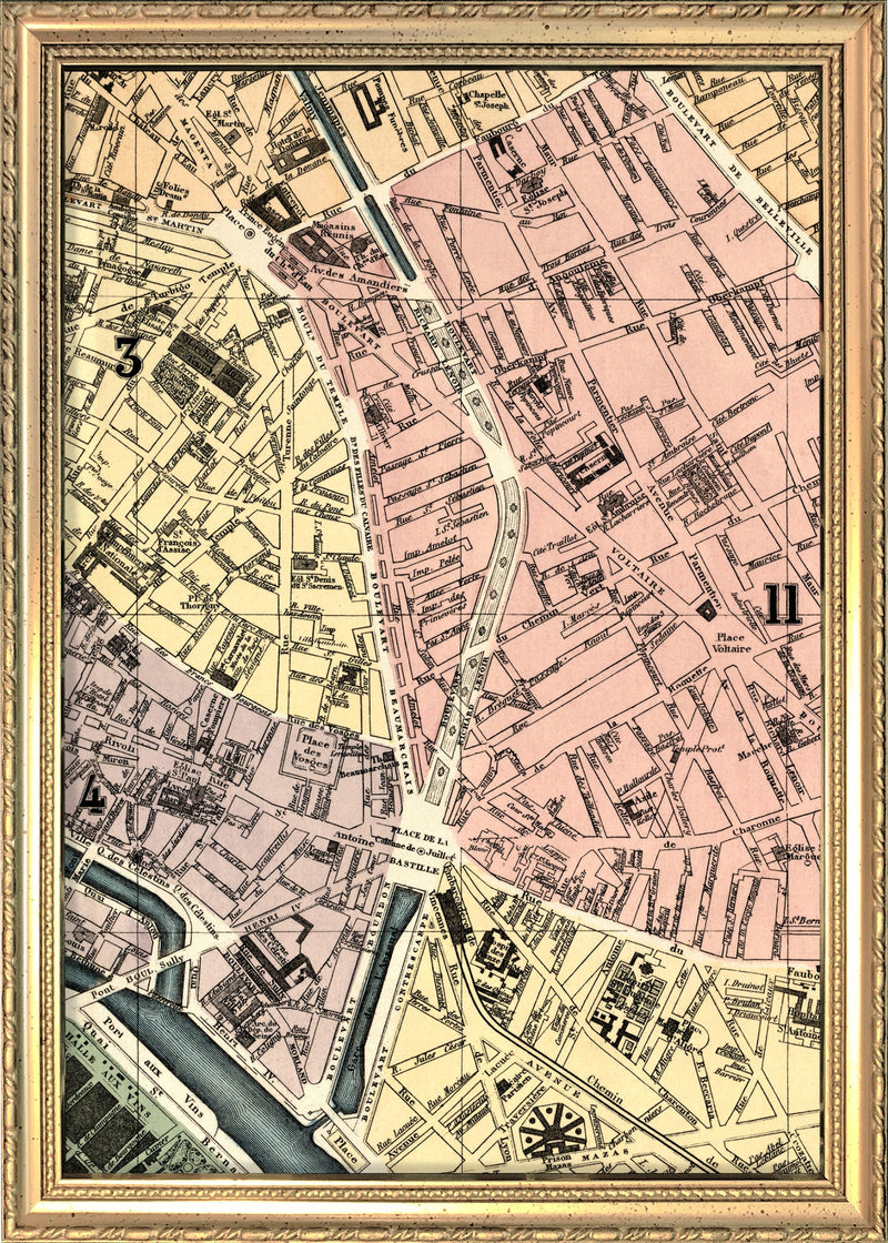 Map of Paris Place de la Bastille Close Up. Mini Print