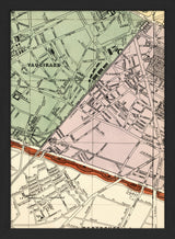 Map of Paris and Vaugirard Close Up. Mini Print